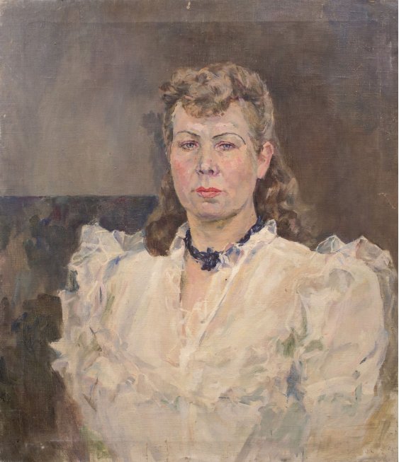"Self-portrait in a white dress"