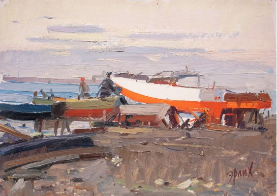 "Boats on the Dnieper river"