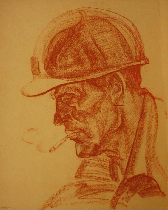 "A man in a helmet with a cigarette"