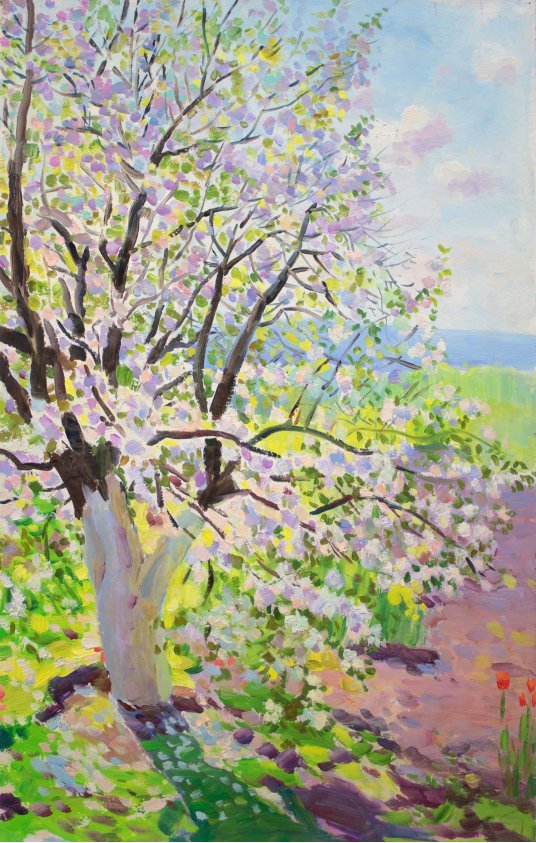 "Apple tree in bloom"