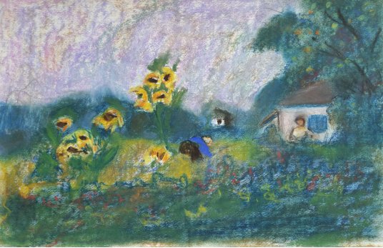 "Sunflowers near the house"