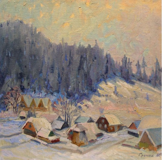 "Winter in the mountain village"