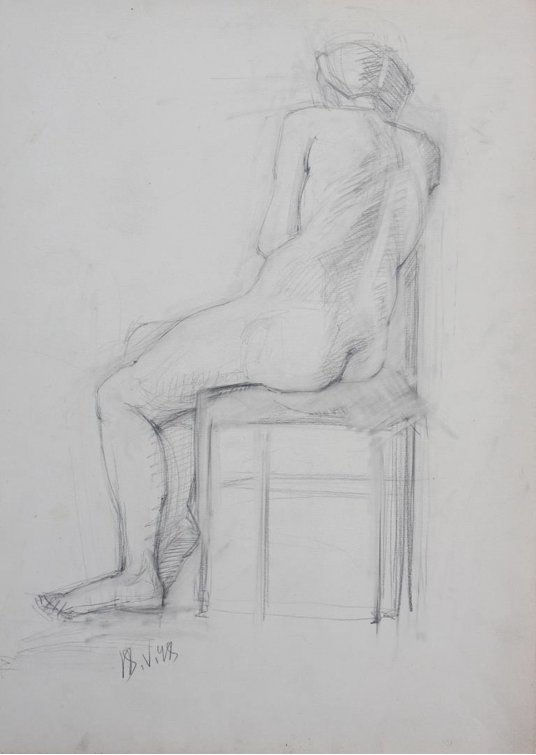 "Nude woman sitting on a chair"