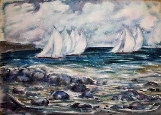 "Sailboats at sea"