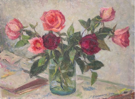 "Roses on a table"