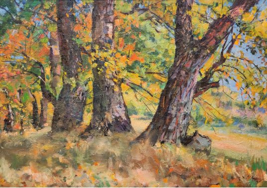 "Autumn day. Oaks on the edge of the forest"