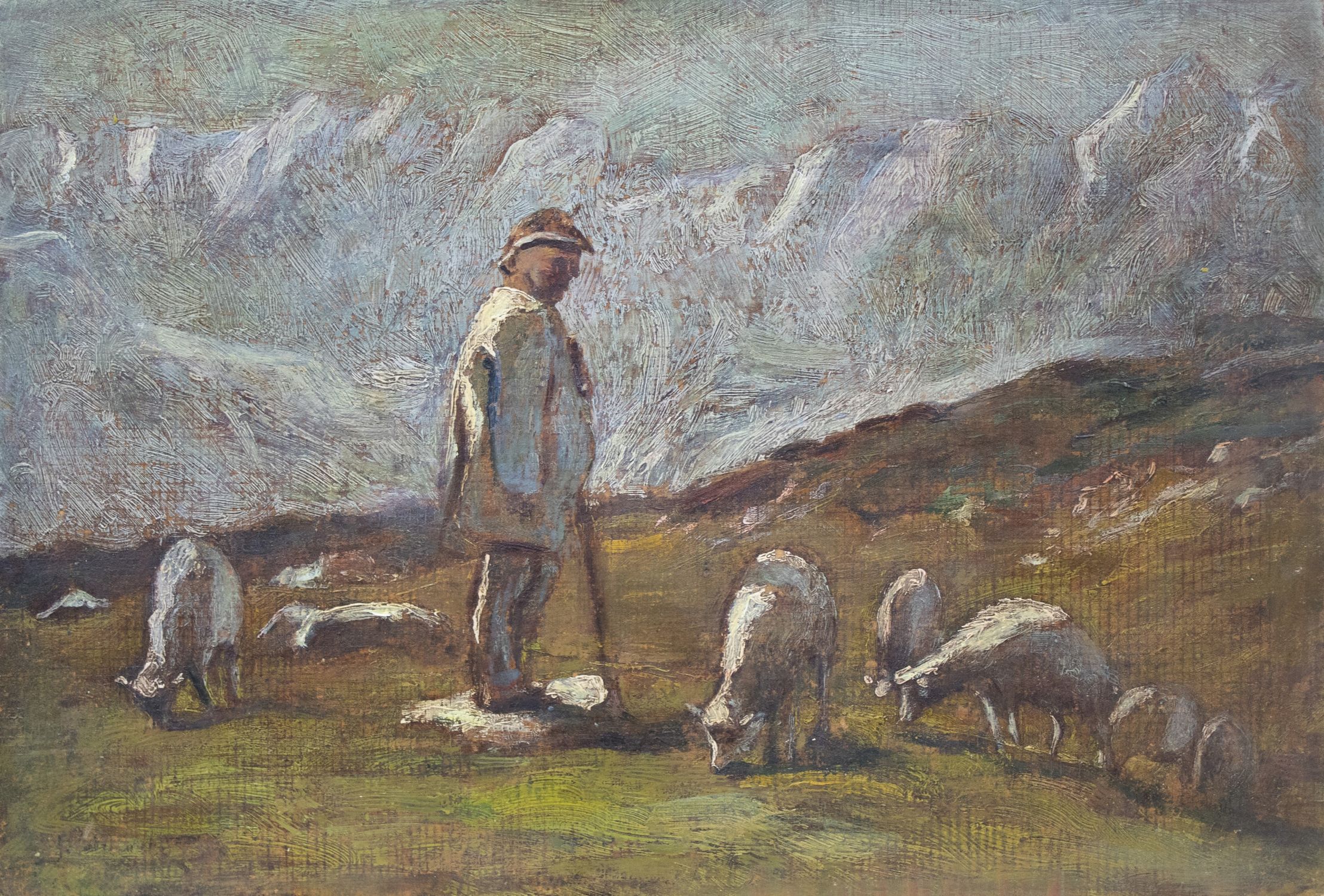 "A shepherd is grazing a flock"
